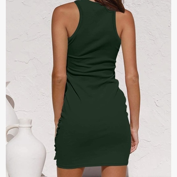⭐️sleeveless Crew Neck Tie Waist Ruched Bodycon Mini Dress⭐️ - Picture 4 of 9